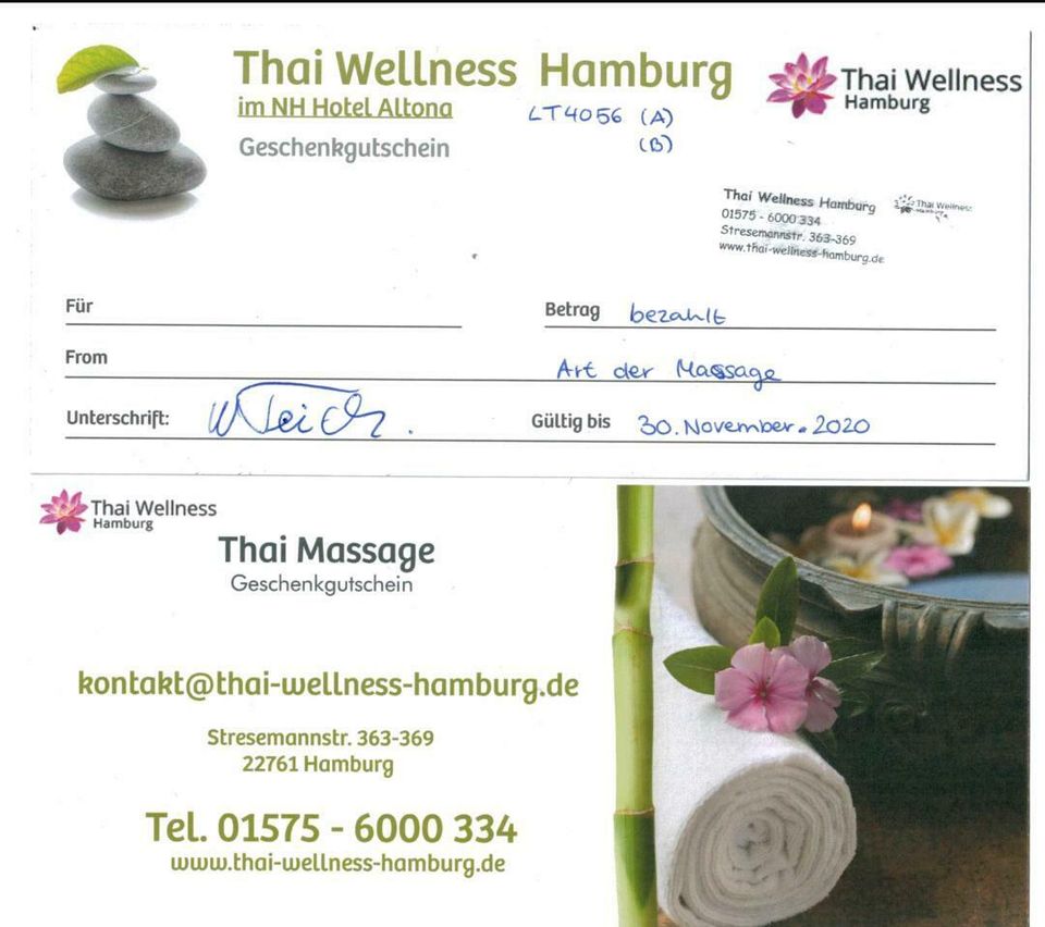 Muttertag , Geschenke, Massage, Gutscheine ,Vouchers Wellness in Hamburg