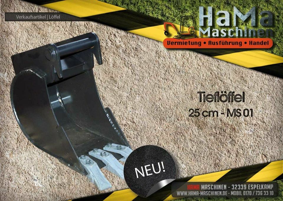 Tieflöffel Löffel 25 cm Minibagger MS01 NEU!!! in Espelkamp