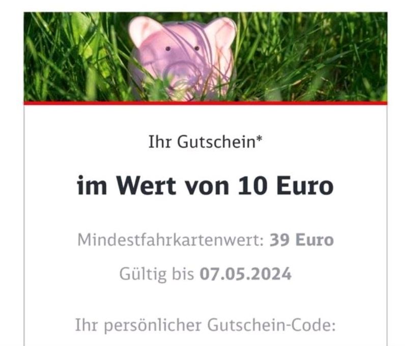 10€ DB Deutsche Bahn eCoupon Gutschein Rabatt Code Sofort in Dortmund