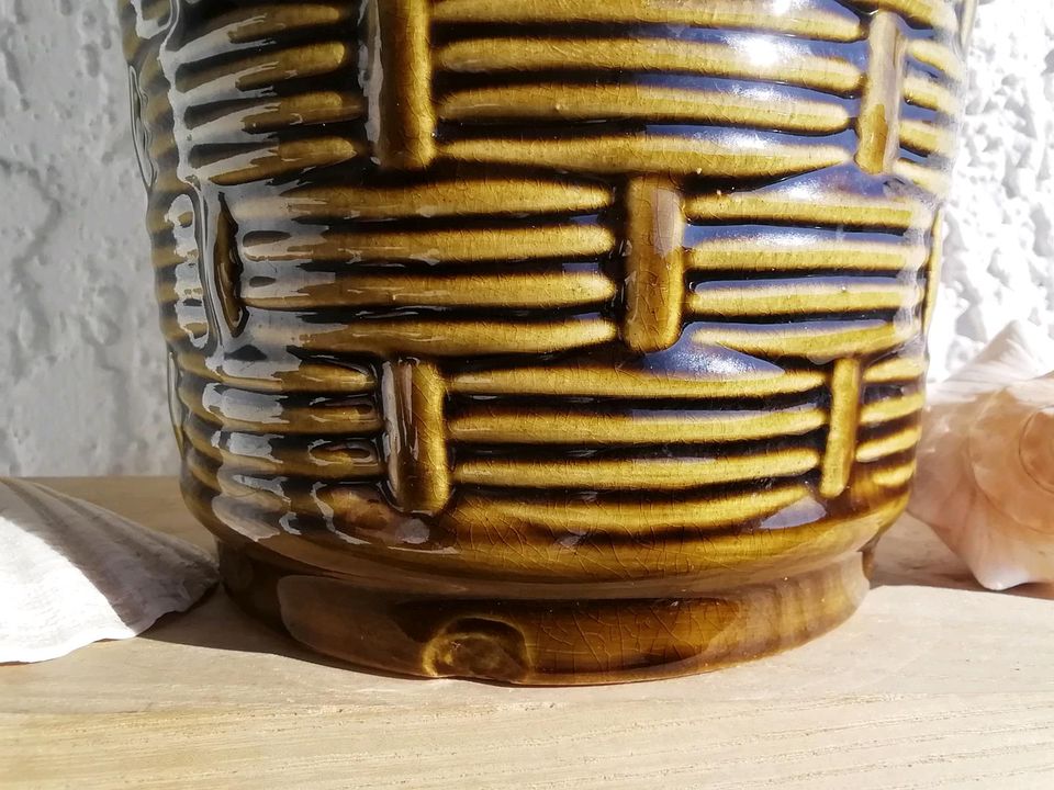 60er Vase AK Keramik 647-30 KorbDekor Mid Century Boho Skandi in Wissen