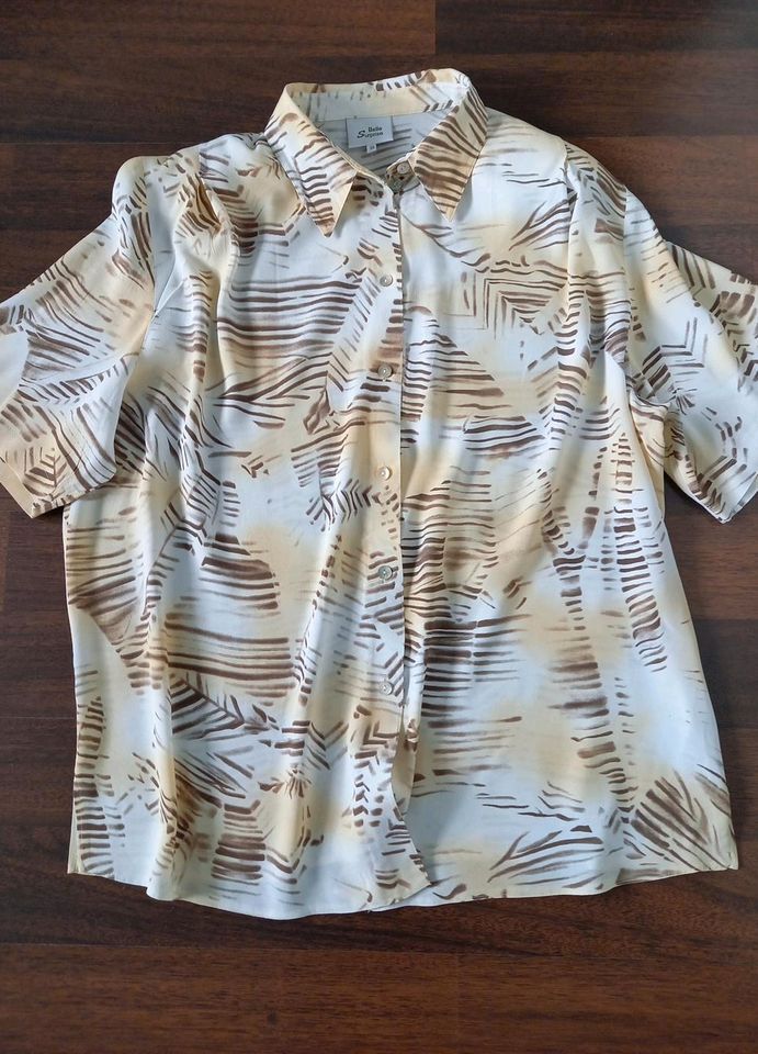 Bluse, Sommer, kurzarm, Viscose, Gr. 50, creme, braun, in Schwalmtal