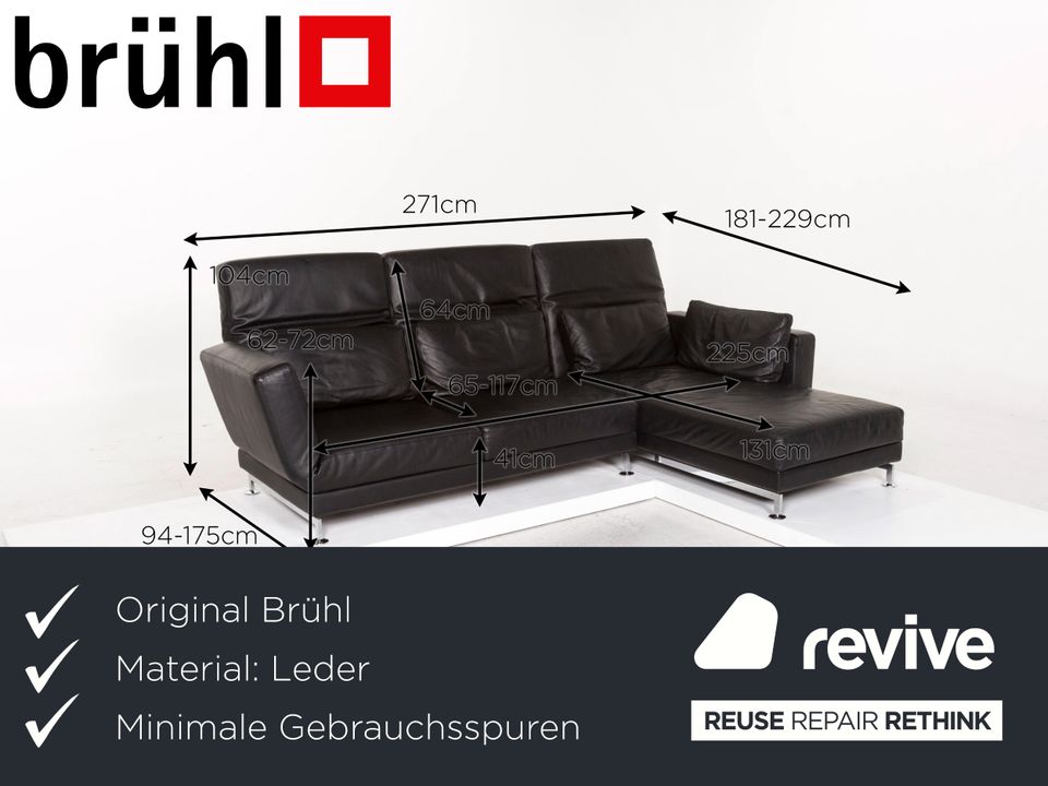 Brühl Moule Leder Ecksofa Schwarz Funktion Relaxfunktion Couch in Köln