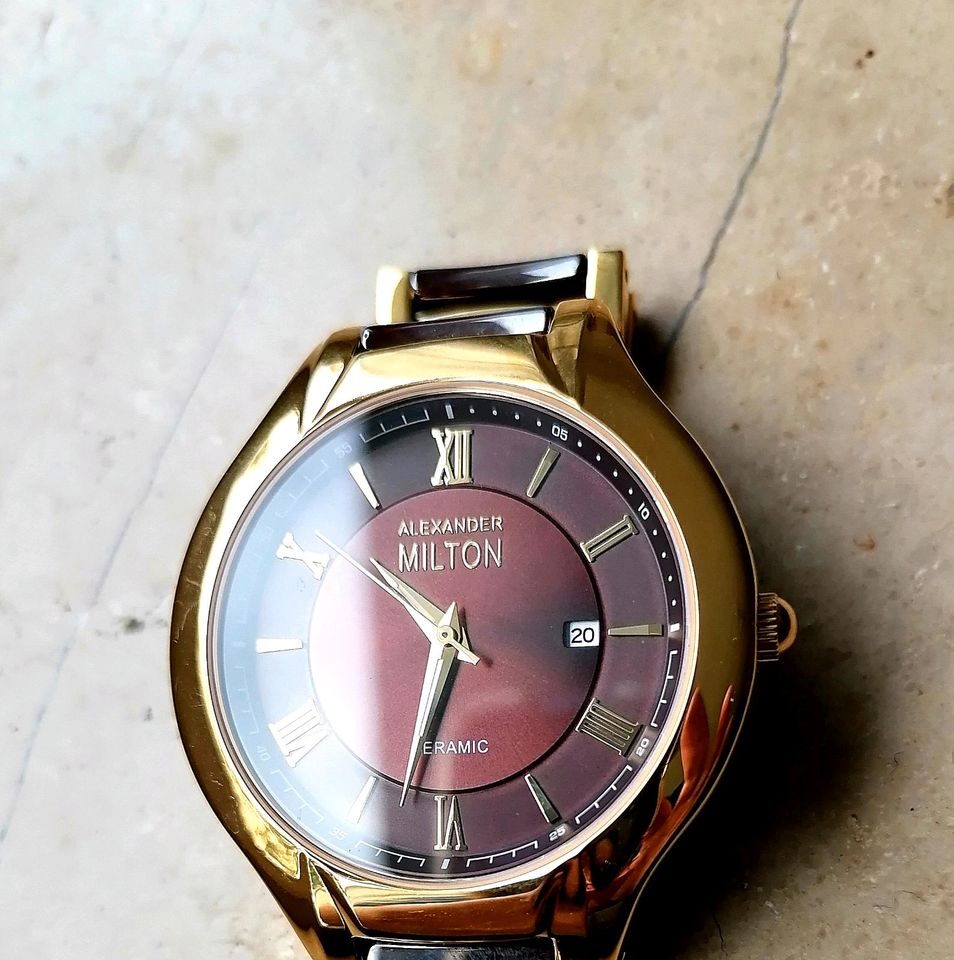 Farbe Gold Alexander Milton Ceramic Uhr Armbanduhr Sekundenanzei in Wetter (Ruhr)