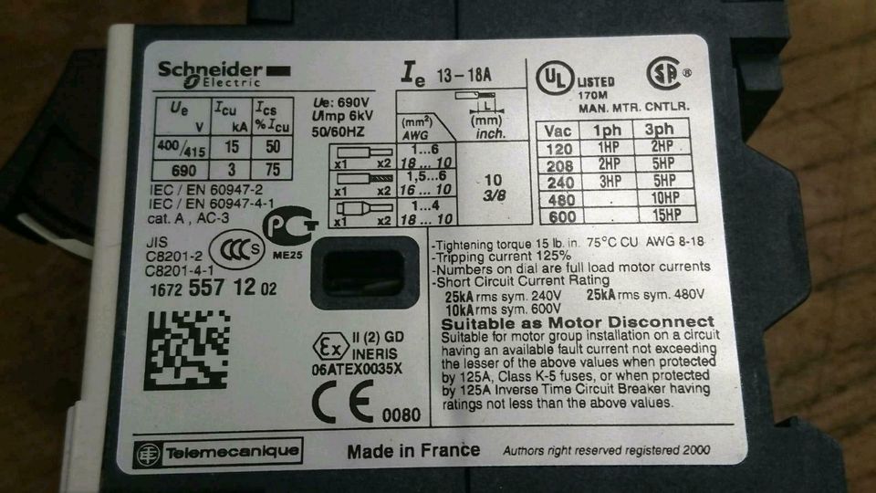 1x SCHNEIDER ELECTRIC GV2ME203, Motorschutzschalter, NEU & OVP in Berlin