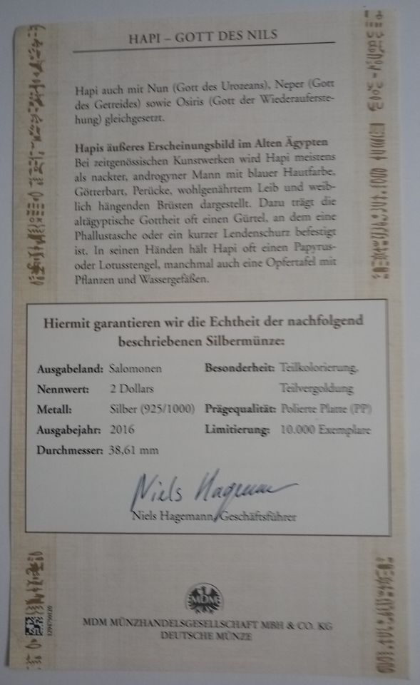 2 Dollars Salomonen HAPI-Gott des Nils 2016 PP "leicht angelaufen in Heilbronn