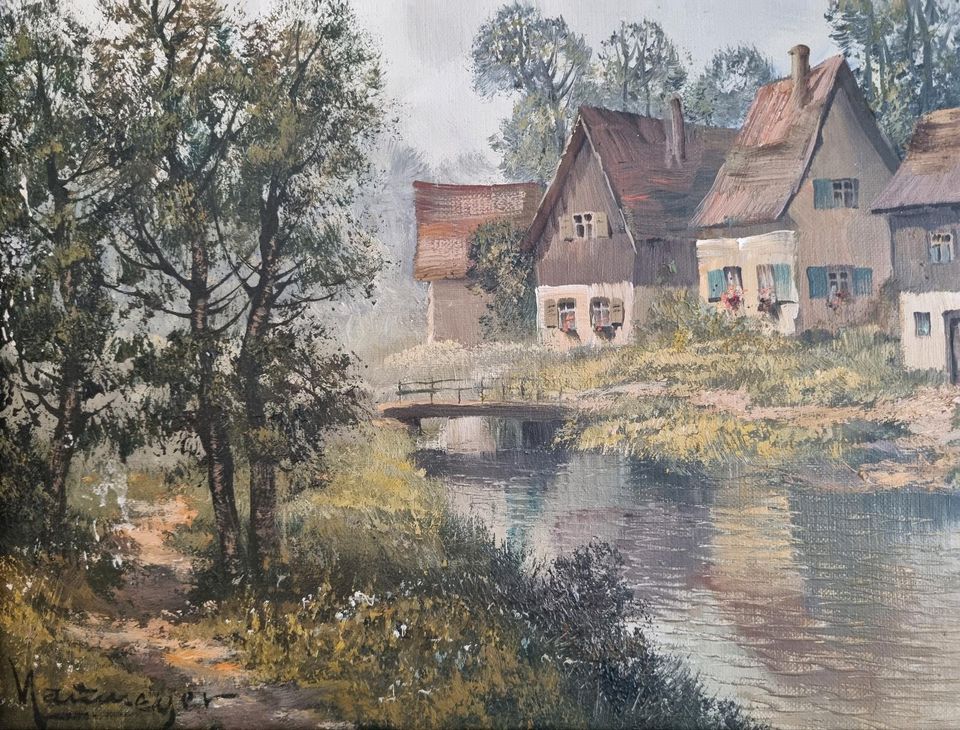 Gerd Naumeyer Ölgemälde idyllische Landschaft (Bach Bäume Enten) in Weinheim