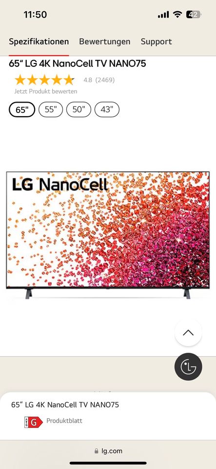 LG 65NANO759PR **TOP ZUSTAND** in Baienfurt