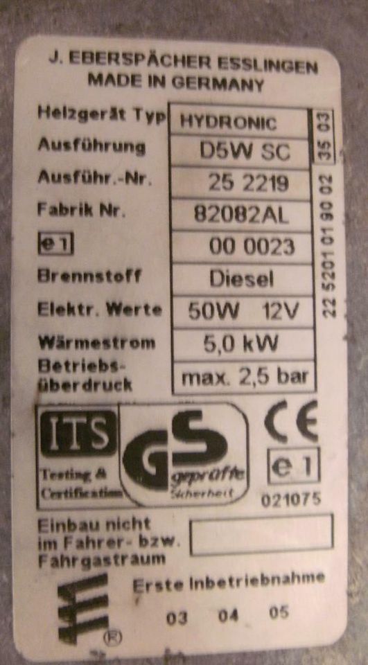 Eberspächer Standheizung Diesel 12V universal 5 KW D5WSC OK! in Herbstein