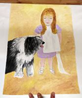 Kleines Mädchen mit Hund, Aquarell 50 x 35cm, Kinderzeichnung Sachsen - Bautzen Vorschau