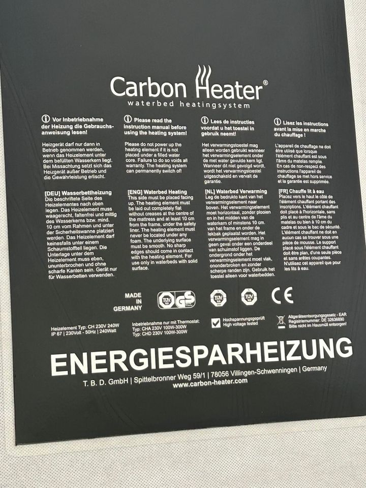 Wasserbett Heizung Carbon Heater® in Fluterschen