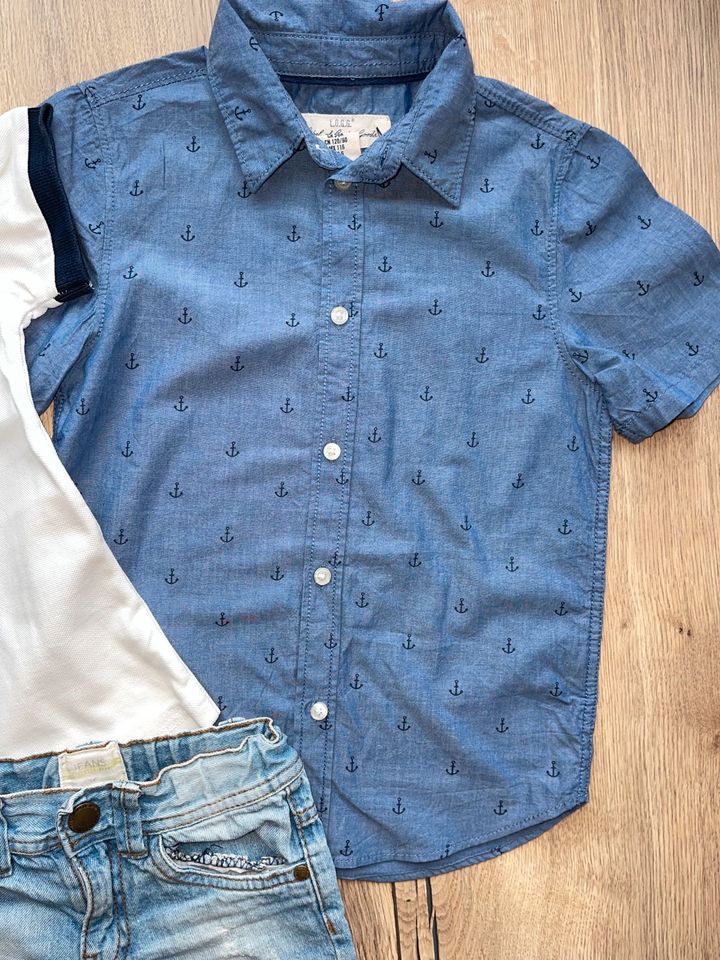 Sommer-Set Poloshirt, H&M Hemd & Jeans Shorts in 116 in Hennef (Sieg)