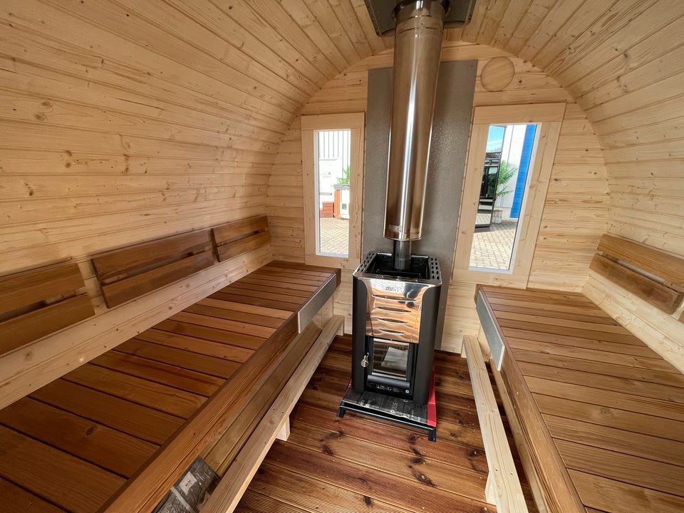 Fasssauna 3x2.37m BimSchV2 Gartensauna Fass Sauna Aussen Harvia in Stuhr