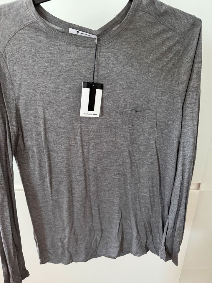 Alexander Wang grau Basic Langarm Shirt Rayon Luxus L Damen Plein in Köln