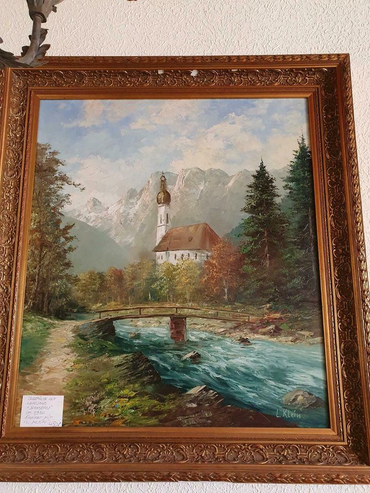 Ölgemälde auf Leinwand " Ramsau " um 1950, Signiert mit L.Klein in Hohenlockstedt