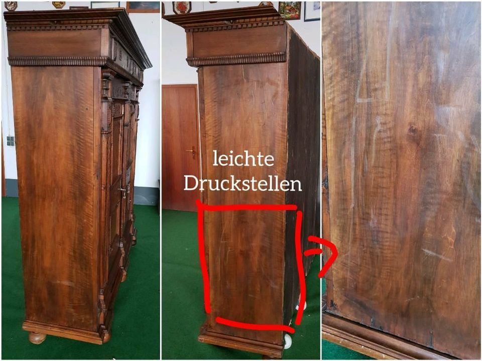 Renaissance Fassadenschrank dat. 1677 Schrank Nussbaum Barock in Gommern