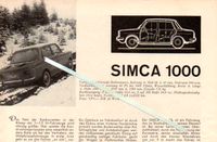 Simca 1000 Testbericht 1964 + Werbeanzeige Baden-Württemberg - Schopfheim Vorschau