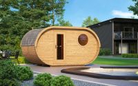 wellmia® Oval M | Gartensauna aus Fichte oder Thermoholz Fasssauna Saunafass Sauna außen Holzofen Saunaofen Holz  |  400 x 240 x 220/240 cm (B/T/H) Nordrhein-Westfalen - Steinhagen Vorschau