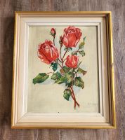 Gemälde rote Rosen Blumen Bild signiert 50er Jahre alt antik Leipzig - Meusdorf Vorschau