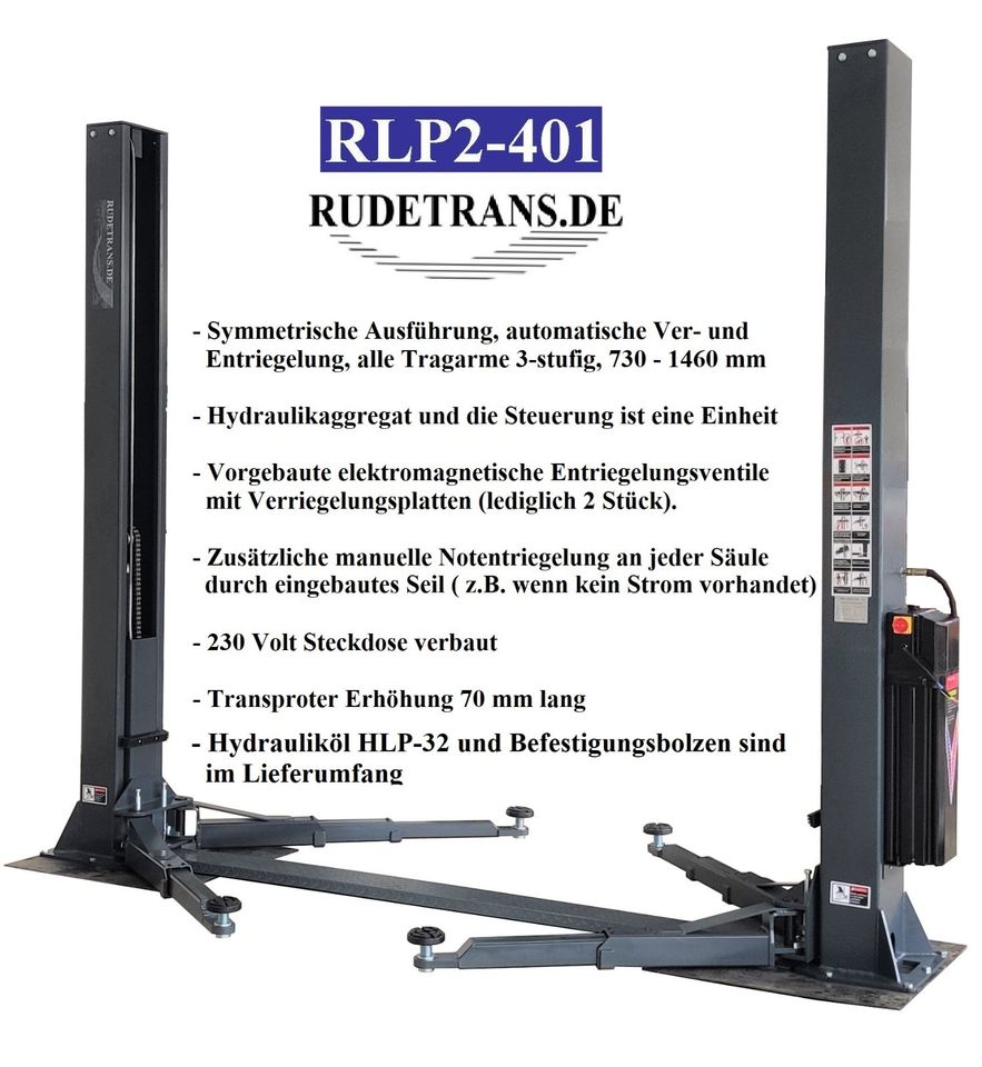 2 Säulen Hebebühne ALLE Arme 3-stufig 730-1460 mm, inkl. Öl 4t in Ebern