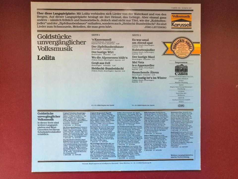 Lolita - Stücke unvergänglicher Volksmusik  LP Vinyl Schallplatte in Aurich