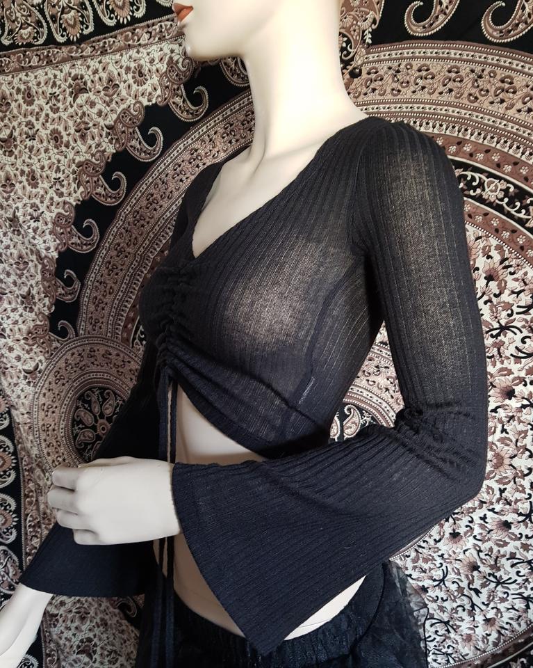 cropped Shirt von SHEIN Schwarz XS 32-36 kurz mit Raffung in Stadtallendorf