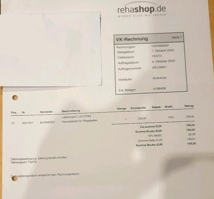 Burmeier Serviertablett für Pflegebetten neuwertig. Mit  Abholung in Gaggenau