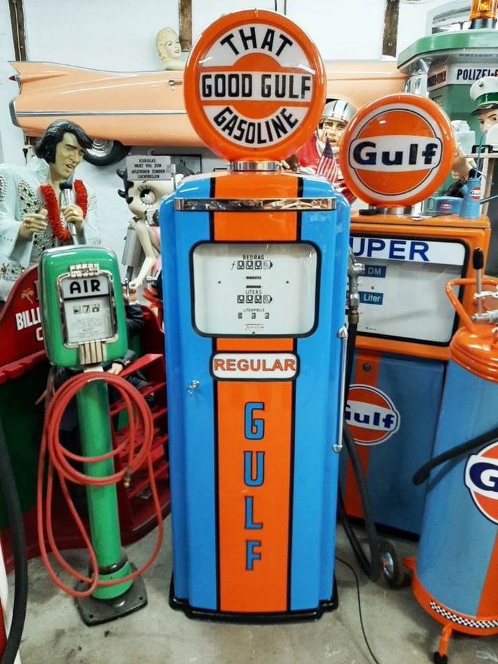 Gulf Vitrine Öldosen Optik Modellautos Retro Deko Tanksäule in Oberhausen