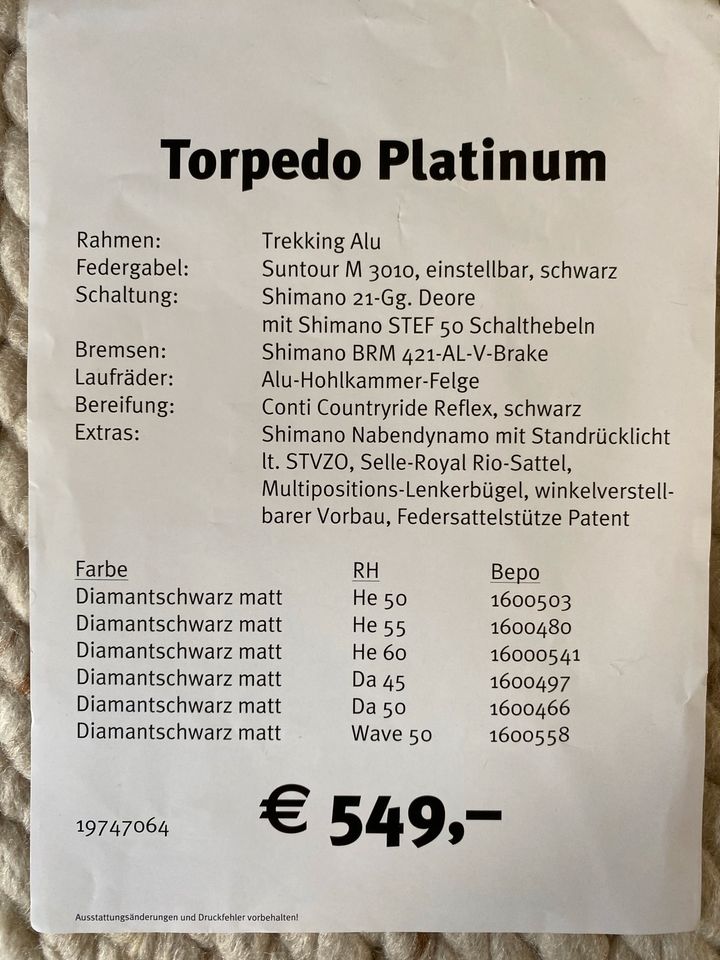 Herrenfahrrad Torpedo Platinum in Duisburg
