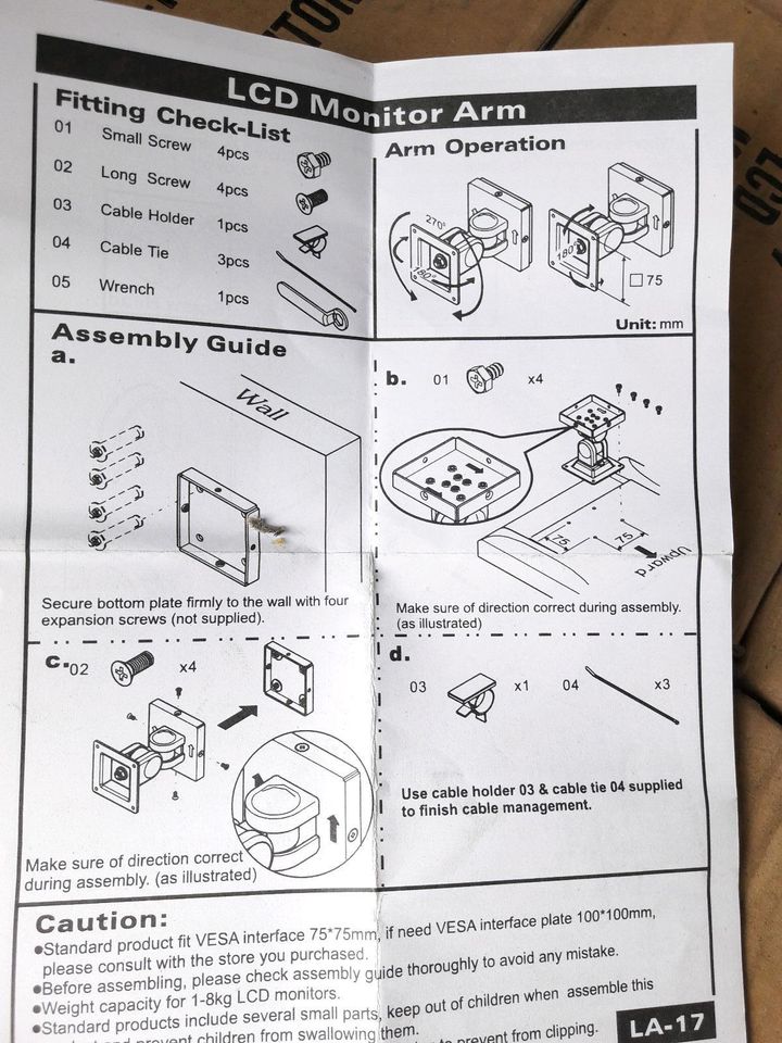 LA-17 ROLINE MONITORARM WAND Monitor Arm LCD Wandhalterung in Viersen