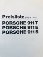 Preisliste VW Porsche 911 T / 911 E / 911 S gültig ab 1.9.1971 Nürnberg (Mittelfr) - Mitte Vorschau