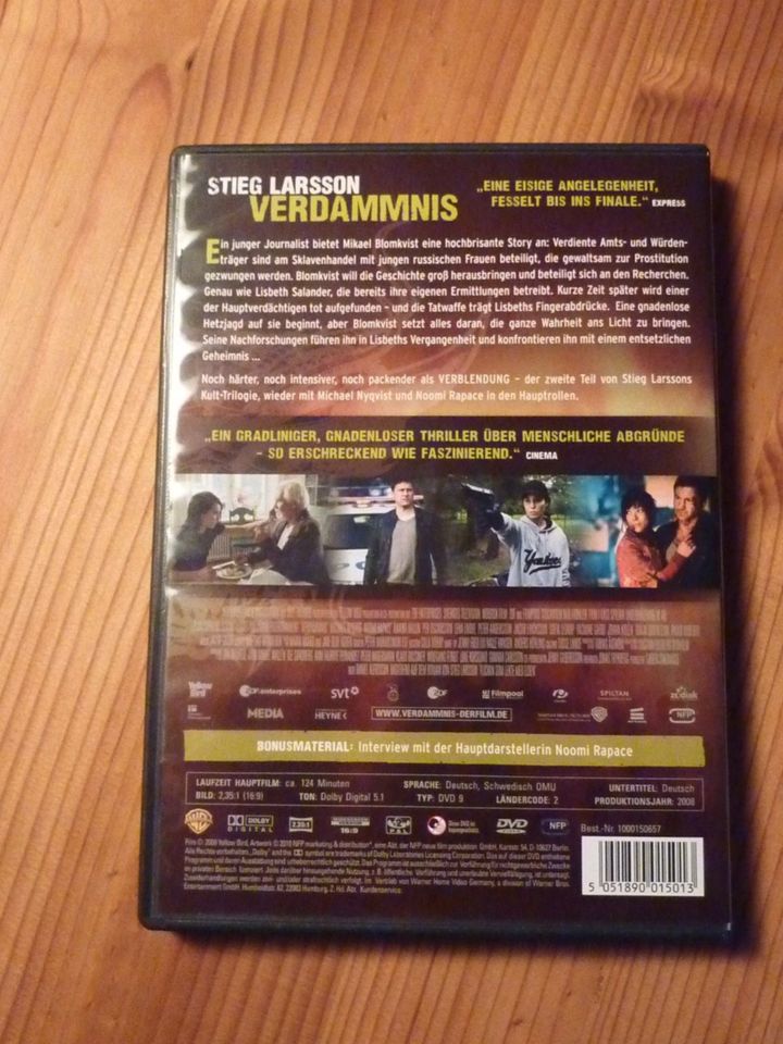 Film DVD, Verdammnis, Verfilmung eines Stieg Larsson Krimis in Remscheid