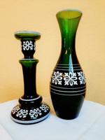 Grüner Kerzenständer + passende Vase, DDR, handbemaltes Glas Brandenburg - Potsdam Vorschau