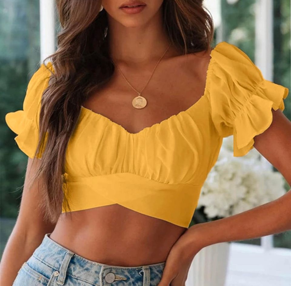 Shein Crop Top Bluse Volant schulterfrei gelb senfgelb S M 36 38 in  Baden-Württemberg - Oedheim | eBay Kleinanzeigen ist jetzt Kleinanzeigen