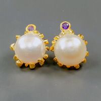 Designer Perl-Ohrstecker - 925er Silber-14ct Gold mit Amethyst - Nordrhein-Westfalen - Nettersheim Vorschau