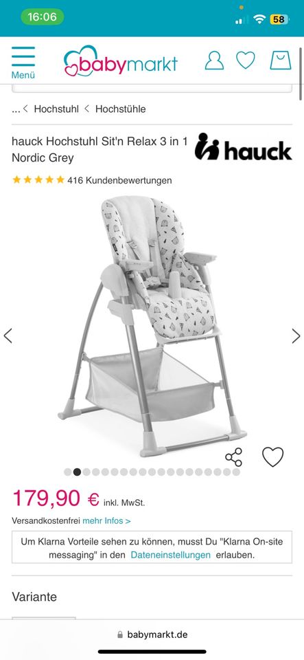 GEBRAUCHT|Hauck Hochstuhl für Kinder Sit'n Relax 3in1 Nordic grau in Hamburg