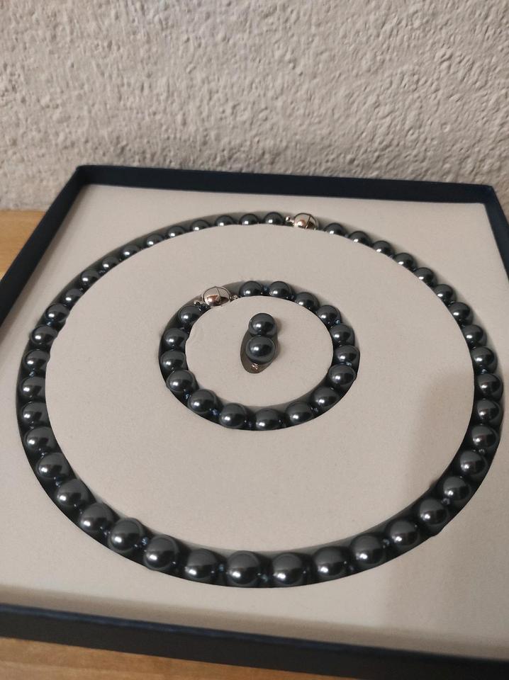 Perlenset Schmuck, Perlmutt, Ohrringe, Armband und Halskette in Schifferstadt
