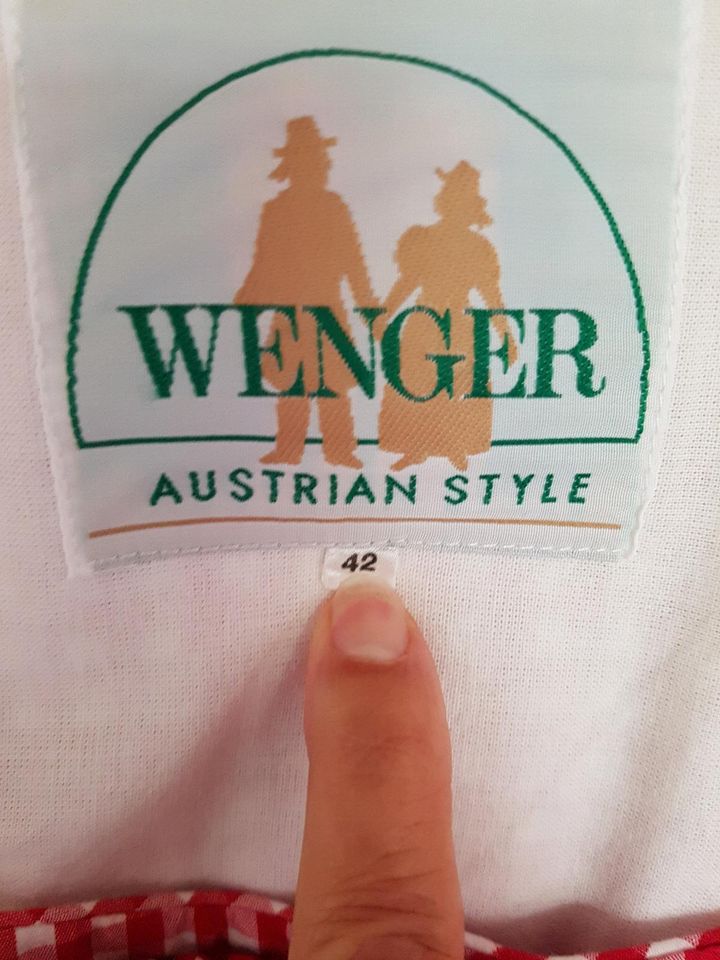 Dirndl lang Trachtenkleid Kleid Gr. 42 Wenger rot/weiß in Velbert