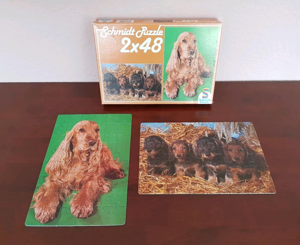 80er Schmidt Puzzle Hunde Welpen, 2 x 48 Teile, Tierkinder 02900 in Hannover