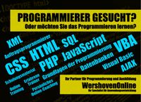 Programmierer gesucht? / Programmieren lernen? / Auftragsprogrammierer / Online-Coaching / WebDesigner werden? / HTML, CSS, JavaScript, AJAX, PHP, SQL, VBA, Visual Basic, XML Köln - Rodenkirchen Vorschau