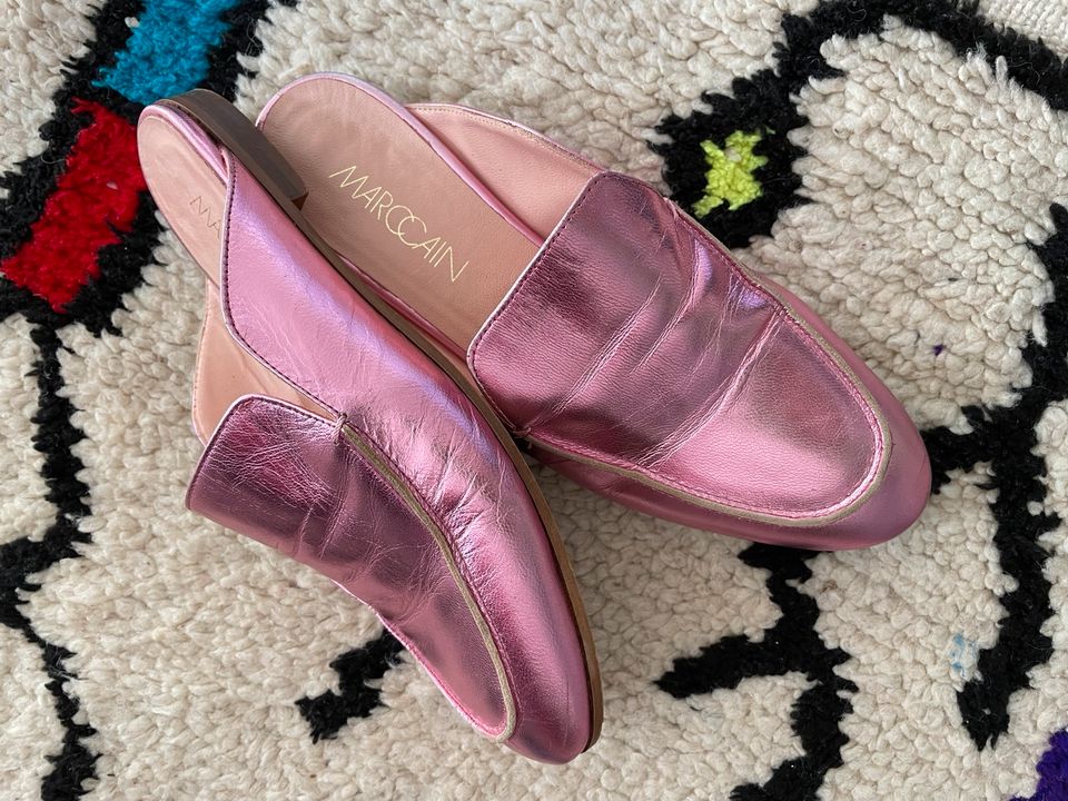 Marc Cain Metallic Slipper Mules pink rosa Leder Gr. 37 in Ebersbach an der Fils