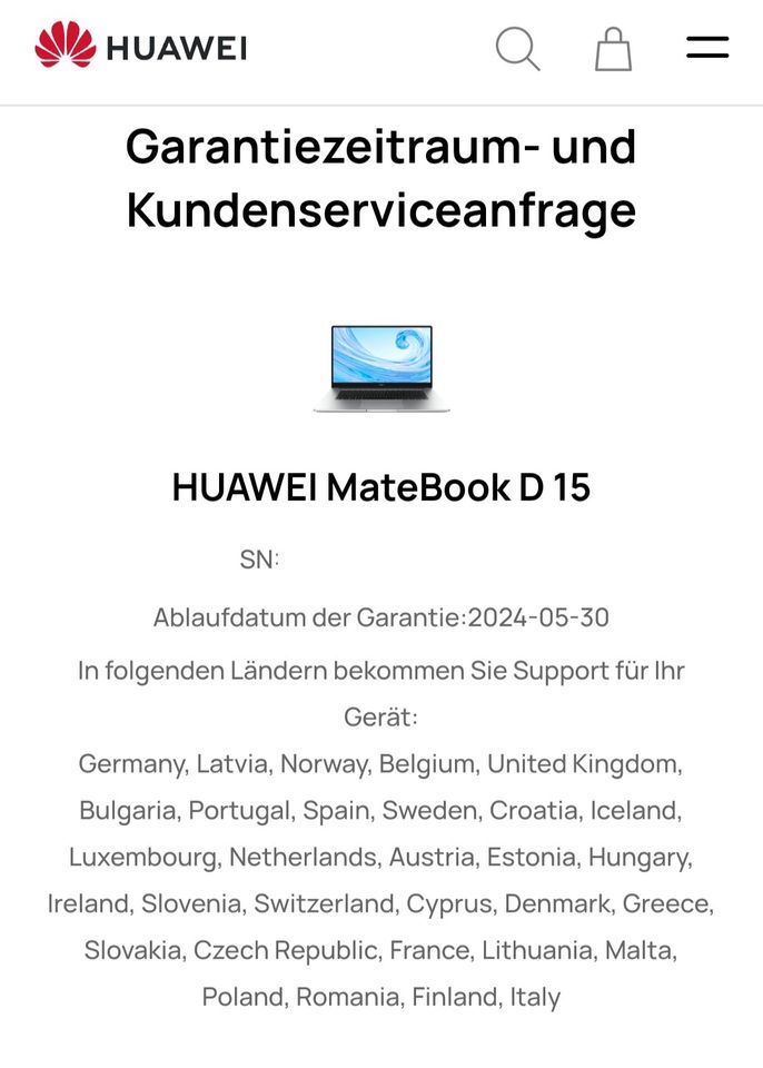 HUAWEI MateBook D 15 i5-1135G7 16GB/512 SSD -Garantie Mai 2024 in Offenbach