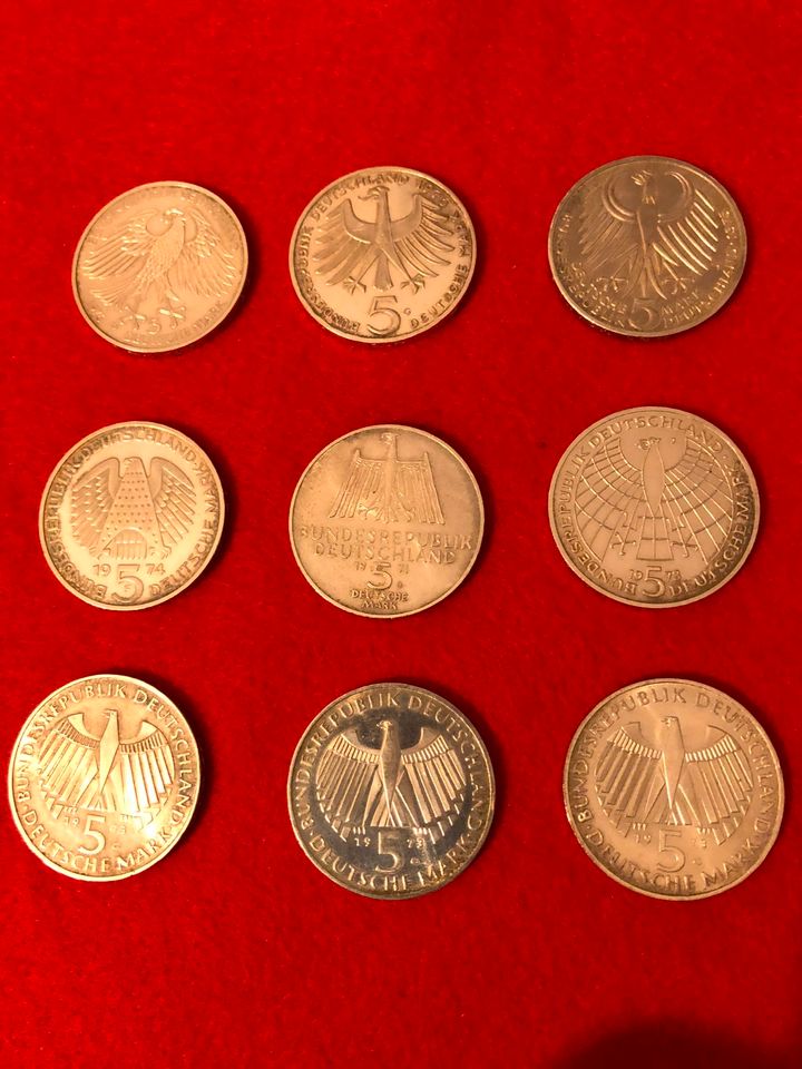 9 Silbermünzen Deutschland 5 DM in Rimbach