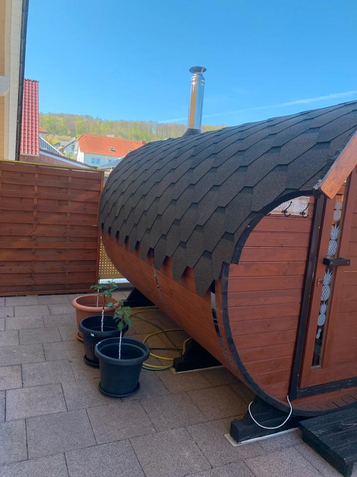 Fass-Sauna mit Vorraum 3,60м l. -2m B .Holz-Ofen Wasser Tank 50 l in Bad Driburg