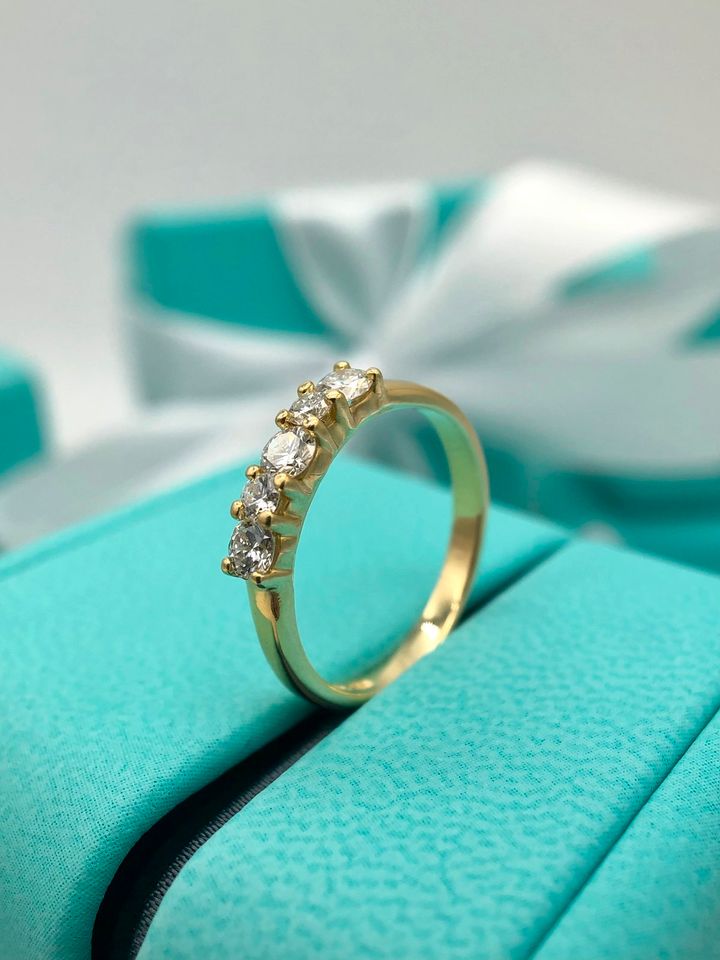 Tiffany&Co. Vintage Ring mit 5 Diamanten in Gelbgold, Gr. 49 in Hanau