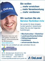 Stellenanzeige, Job, Servicetechniker, DeLaval Niedersachsen - Bassum Vorschau