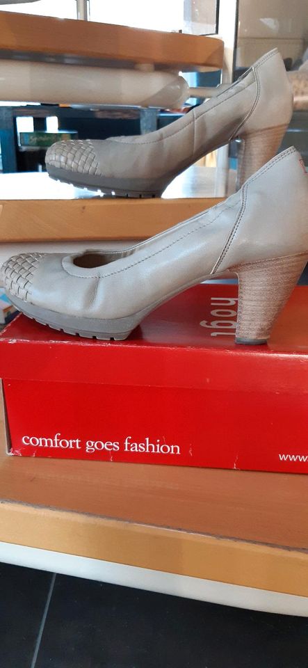 HÖGL bequeme Pumps / Absatzschuhe Stone beige geflochten Gr 38 in Bad Lobenstein