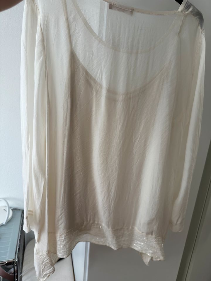 Langarm Bluse mit Pailletten Gr. L Creme in Freising