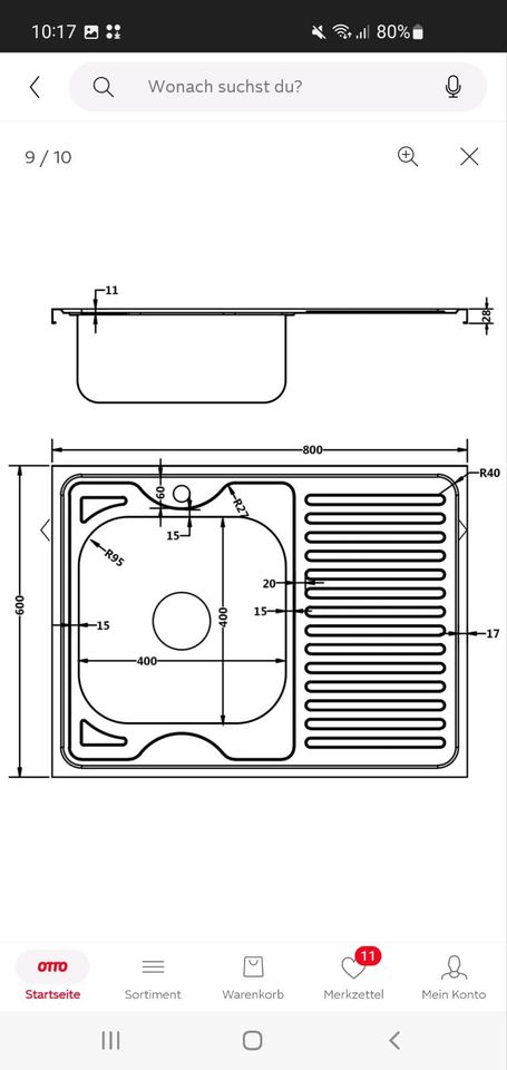 vidaXL Küchenspüle Küchenspüle mit Abtropfset Silbern 800x600x155 in Hattersheim am Main