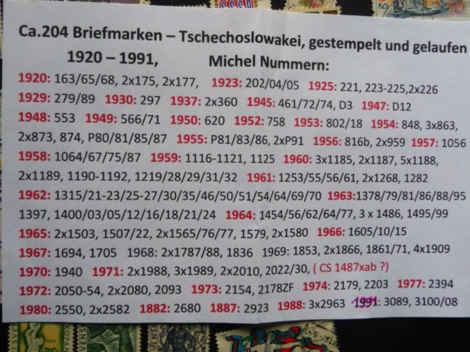 Briefmarken Tschechoslowakei, 225 St. 1920 - 1991 in Pfungstadt