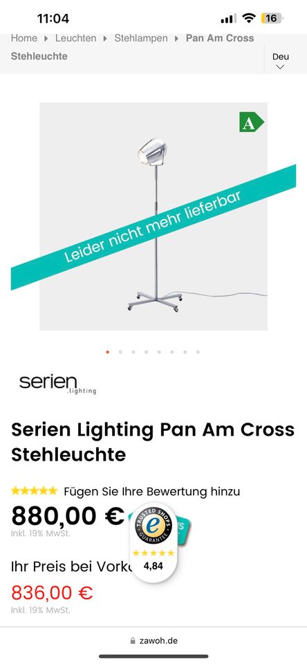 Serien Lightning Pan Am Design Hopf & Wortmann Cross  Lampe in Hamburg